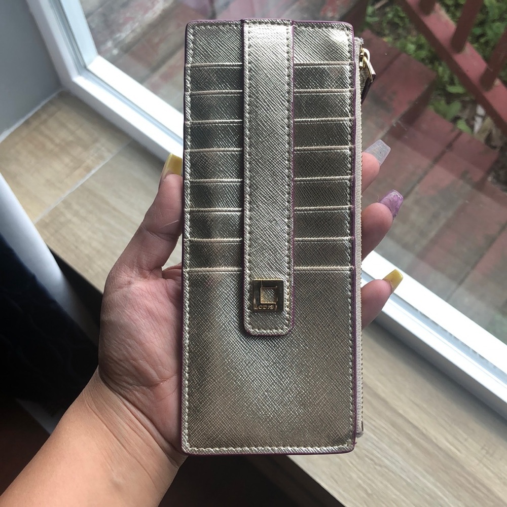 Gold and burgundy lotus wallet